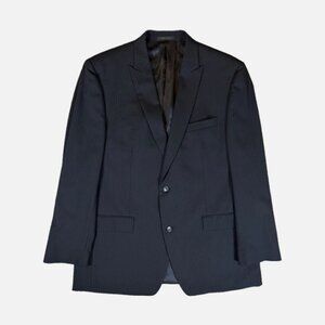 Calvin Klein Black Pinstripe Wool Blend Suit Jacket 46R